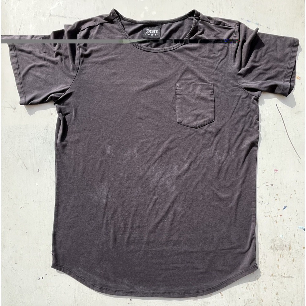 Men's CUTS T-Shirt Black Elongated XL Solid Casual Athleisure Minimalist STAINED - Picture 2 of 13